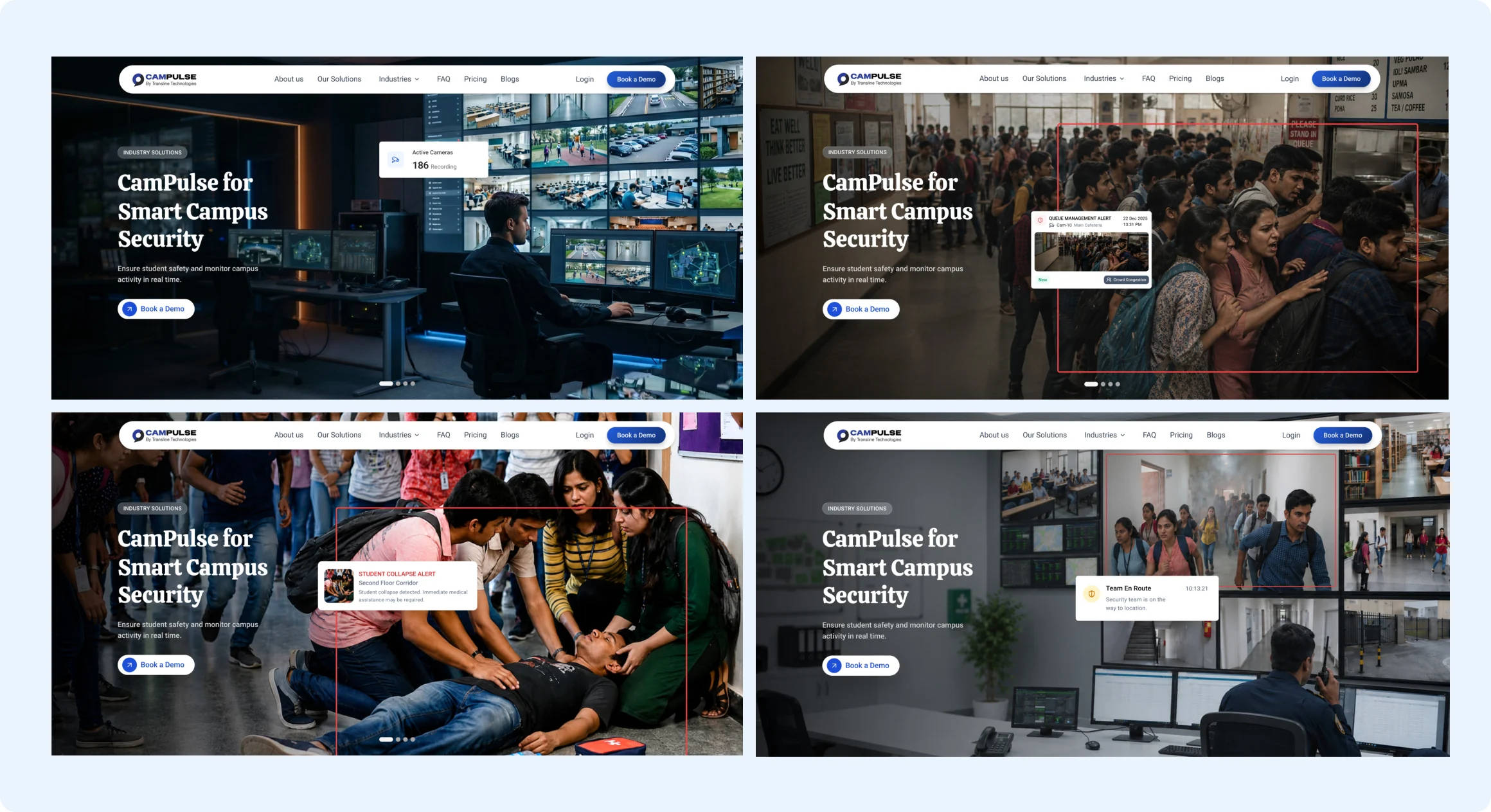 Four hero carousel frames for the smart campus industry page