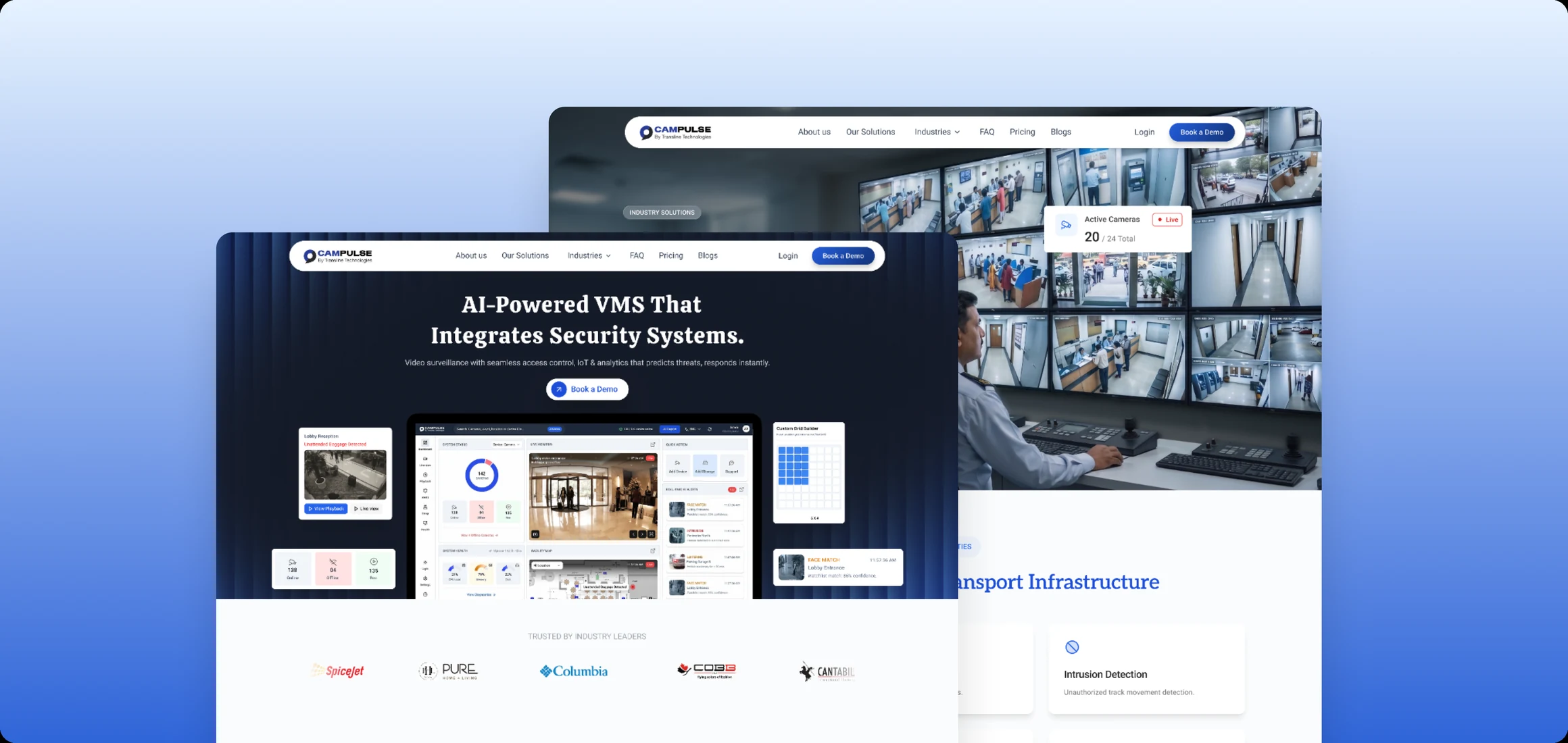 CamPulse marketing website shown across two screens