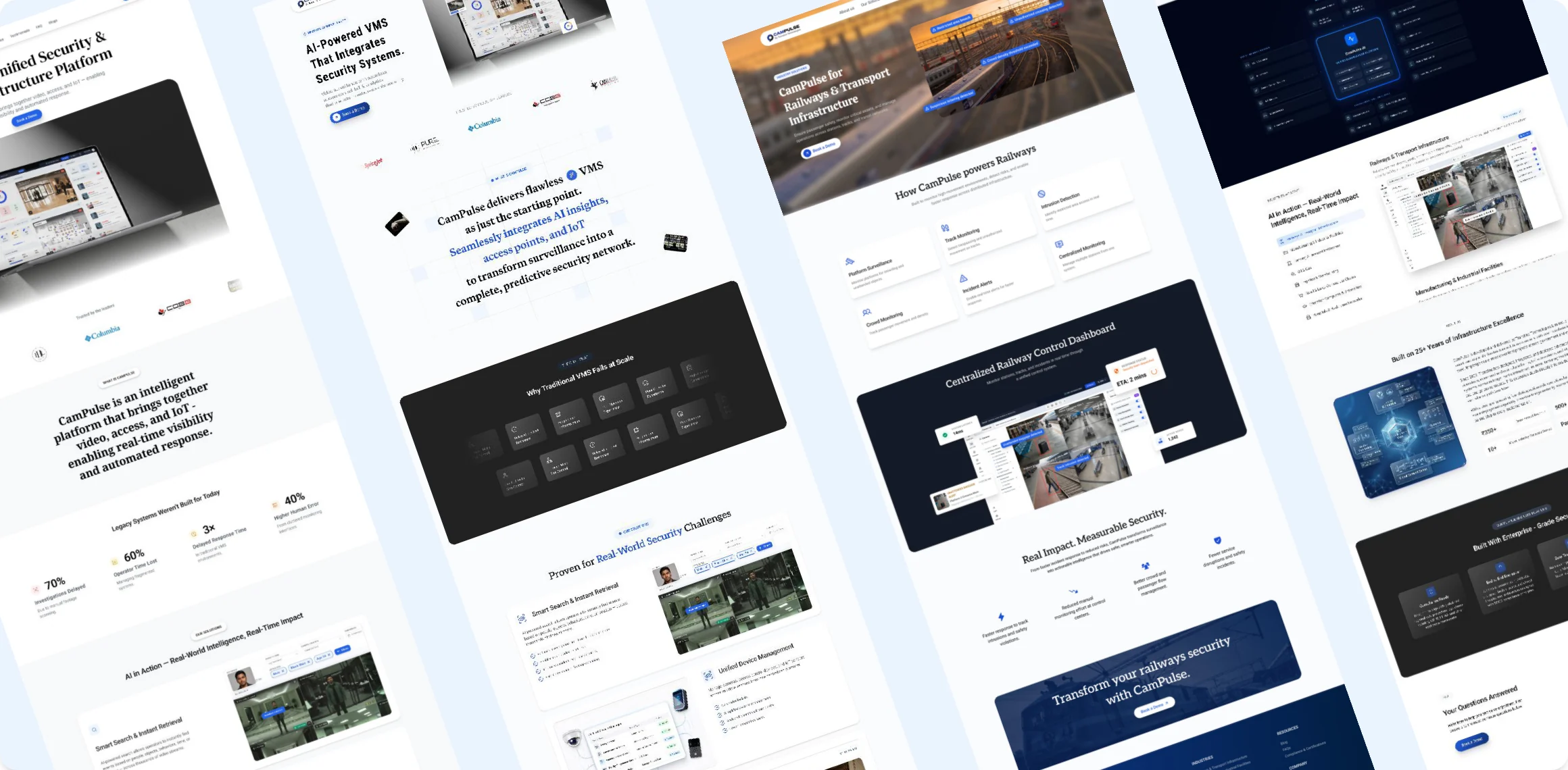Early layout explorations for the CamPulse marketing site