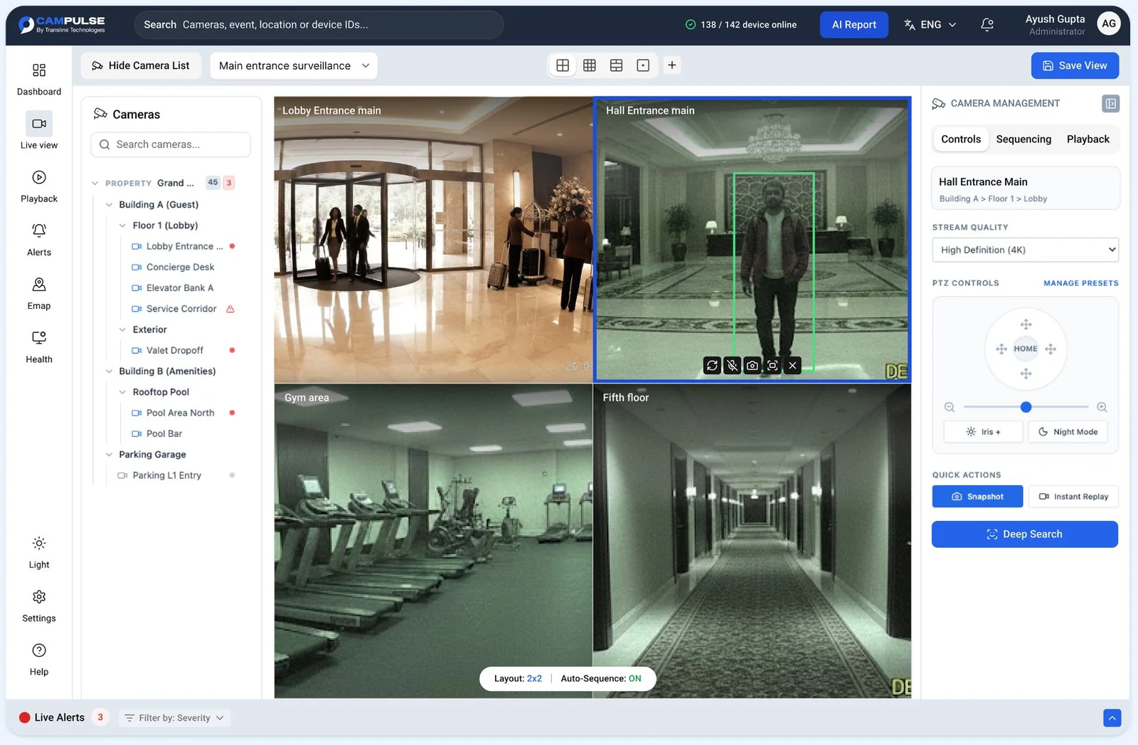 Live view with the Deep Search action in the camera control panel