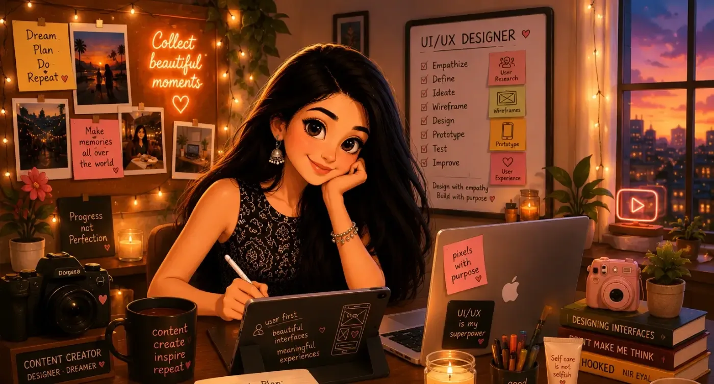 Illustration of Ritika at her desk