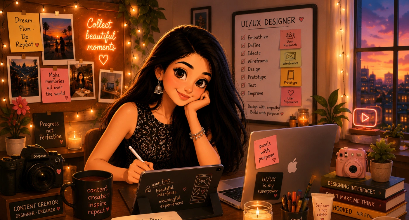Illustration of Ritika at her desk